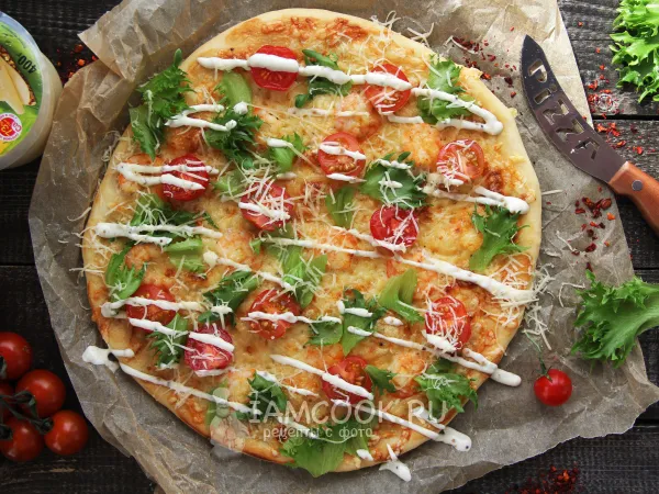 Фото блюда: Пицца «Цезарь» с креветками