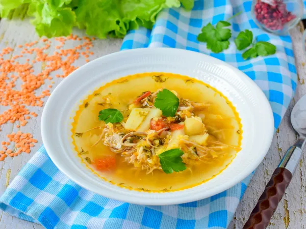 Фото готового блюда: Чечевичный суп со свининой