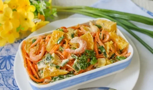 Фото блюда: Салат из корейской моркови с креветками