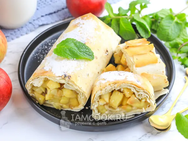 Фото блюда: ПП штрудель из лаваша с яблоками
