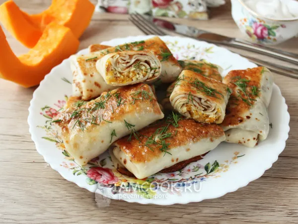 Фото блюда: Блины с мясом и тыквой