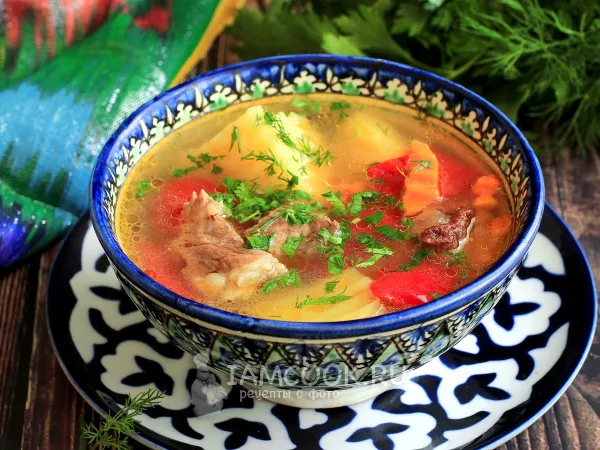 Фото готового блюда: Шурпа из говядины в кастрюле (без помидоров)