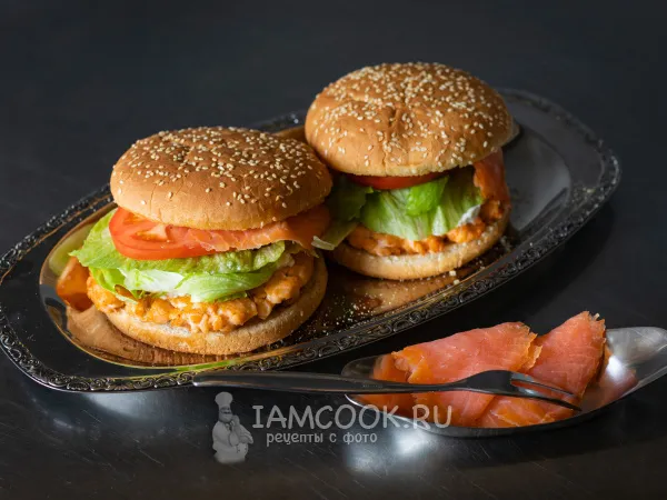 Фото готового блюда: Бургер с лососем