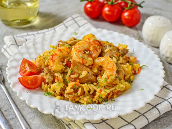 Фото блюда: Жареный рис с креветками и курицей