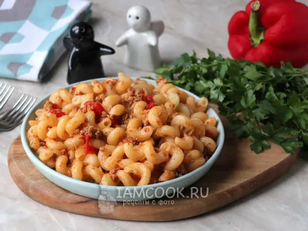 Фото блюда: Макароны с фаршем и болгарским перцем