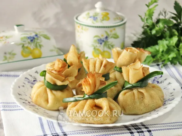 Фото блюда: Мешочки из блинов с начинкой