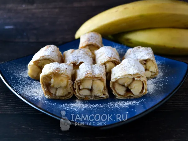 Фото готового блюда: Рулетики из лаваша с бананом