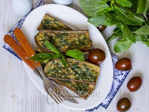 Фото блюда: Баклажаны с чесноком и зеленью в духовке