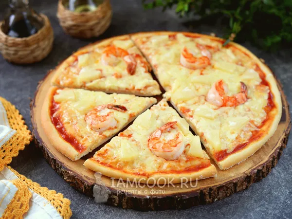 Фото блюда: Пицца с креветками и ананасами