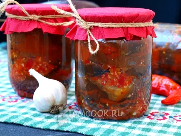 Фото блюда: Острая закуска из баклажанов на зиму