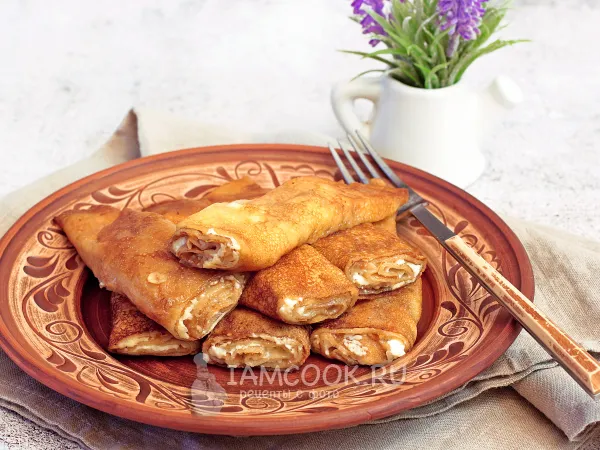 Фото готового блюда: Блинчики с творогом на топленом молоке