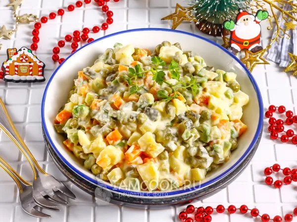 Фото готового блюда: Постный Оливье с авокадо вместо колбасы