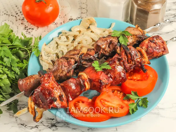 Фото готового блюда: Шашлык из свиного сердца на мангале