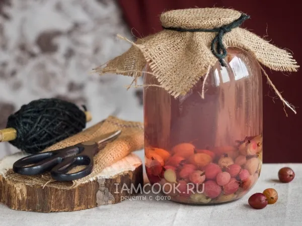 Фото готового блюда: Компот из красного и зелёного крыжовника на зиму