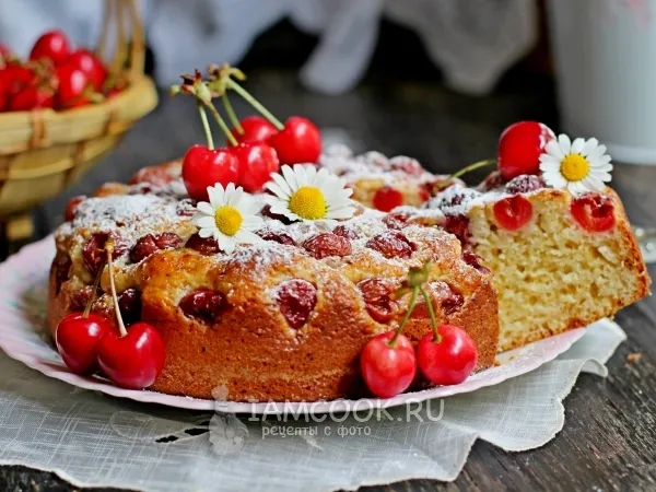 Фото готового блюда: Пирог со свежей черешней в духовке