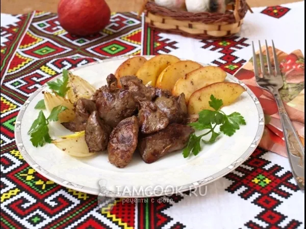 Фото блюда: Куриная печень с яблоками