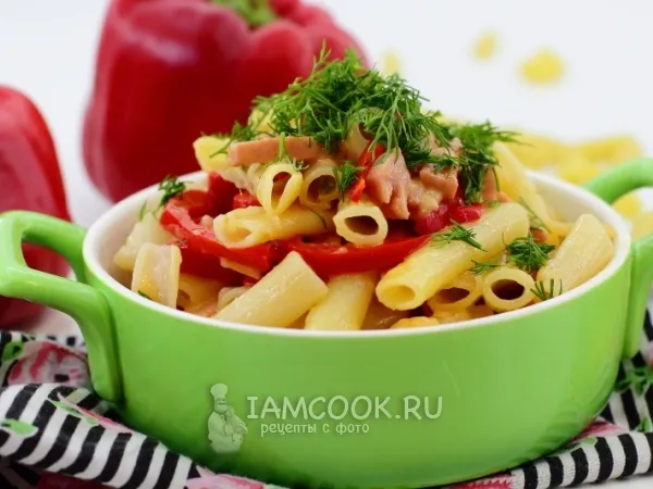 Фото блюда: Макароны с сыром и колбасой