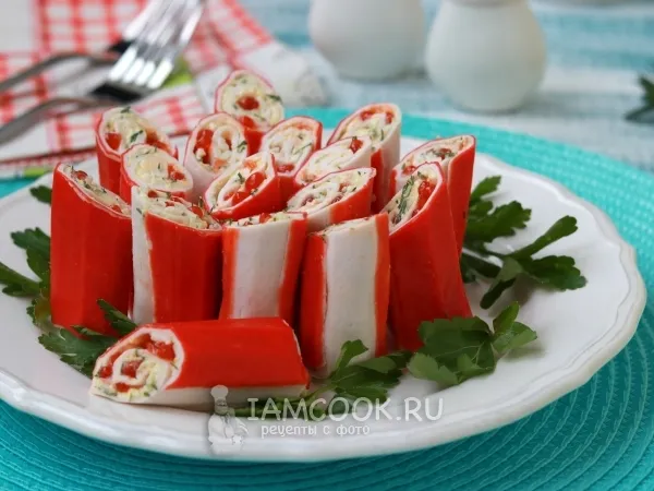 Фото блюда: Крабовые палочки, фаршированные красной икрой