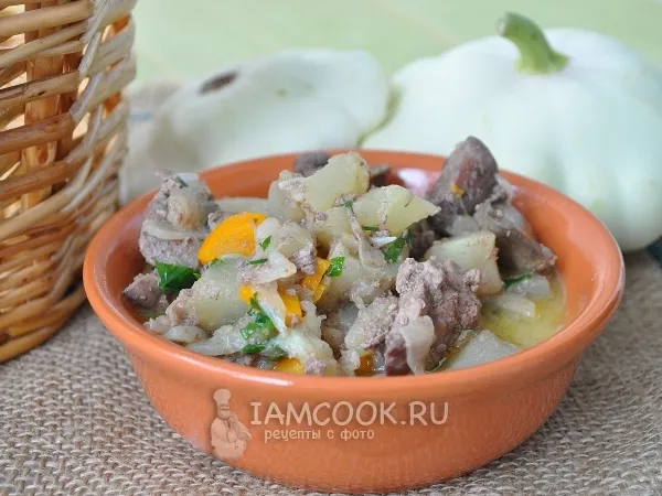 Фото блюда: Печень куриная с патиссонами в мультиварке