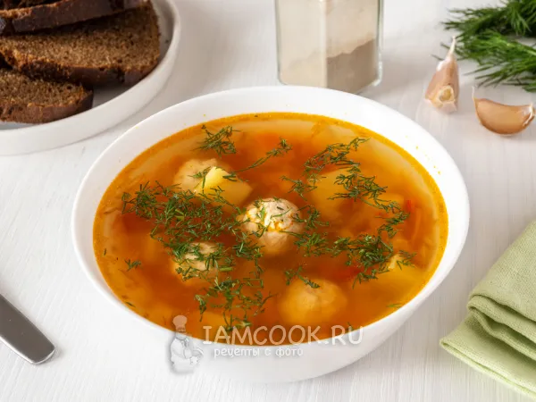 Фото готового блюда: Суп с фрикадельками и картошкой