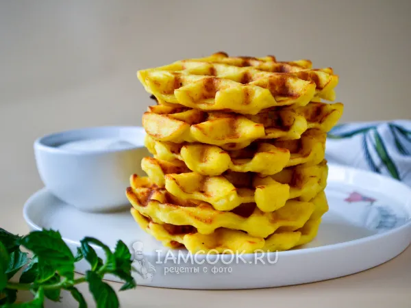 Фото готового блюда: Кабачковые вафли с творогом