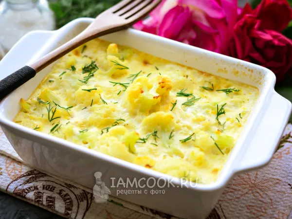 Фото блюда: Цветная капуста с яйцами и молоком в духовке