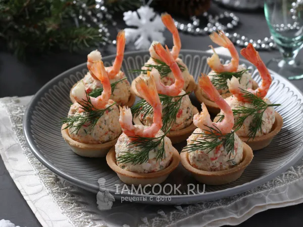 Фото готового блюда: Тарталетки с крабовыми палочками и креветками