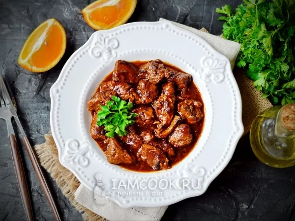 Фото готового блюда: Говядина в кисло-сладком соусе с апельсином