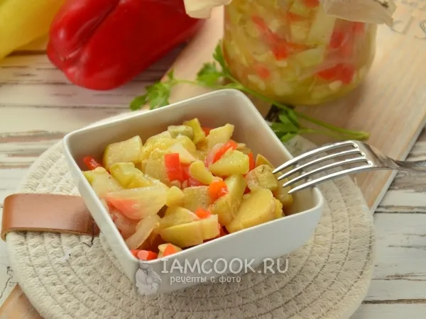Фото блюда: Салат из патиссонов на зиму без стерилизации