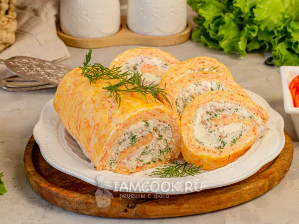 Фото блюда: Морковно-сырный рулет с начинкой