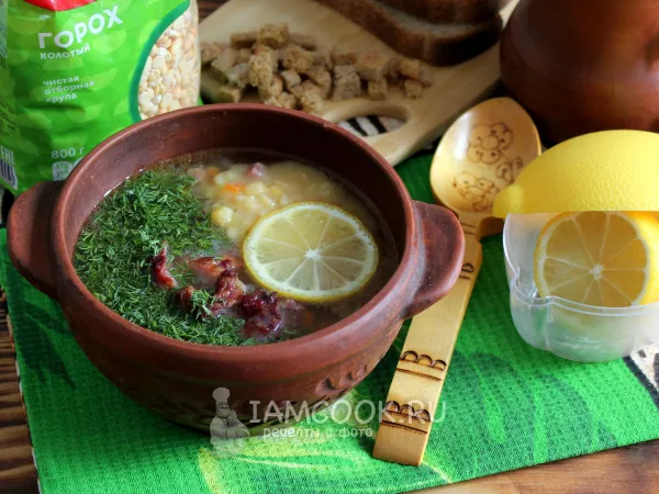 Фото готового блюда: Гороховый суп с лимоном
