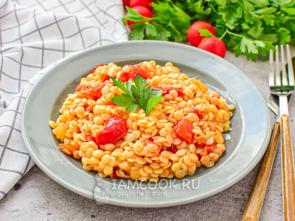 Фото блюда: Птитим с помидорами и сыром