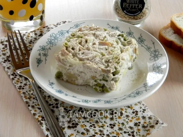 Фото готового блюда: Салат с консервированными шампиньонами и курицей