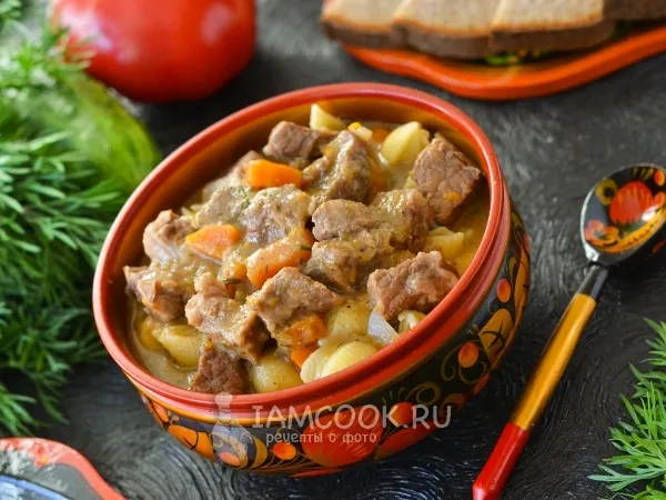 Фото готового блюда: Тушеная говядина с подливкой в духовке