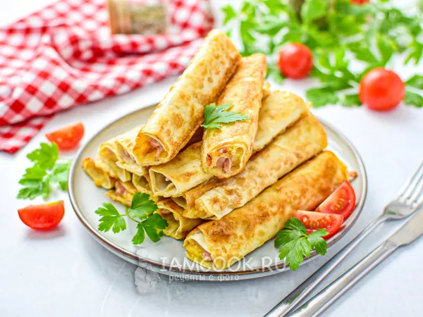 Фото блюда: Трубочки из лаваша с колбасой и сыром