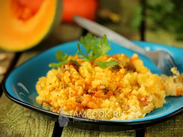 Фото блюда: Пшенная каша с фаршем и тыквой в мультиварке