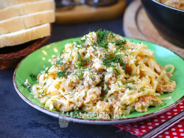 Фото блюда: Яичная лапша с фаршем