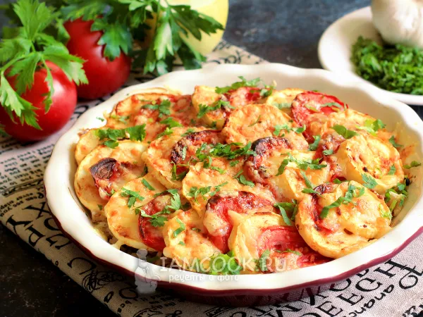 Фото блюда: Рис с кабачками и помидорами в духовке