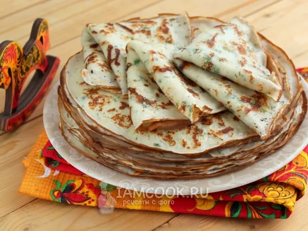 Фото блюда: Блины с припеком из сыра и зелени