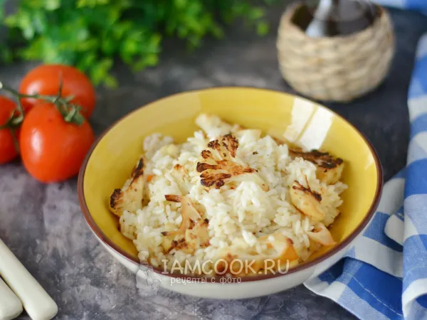 Фото блюда: Цветная капуста с рисом на сковороде