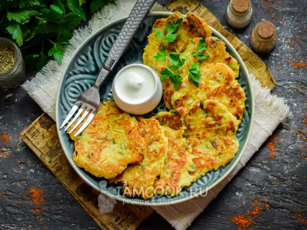 Фото готового блюда: Драники с салом и зеленью