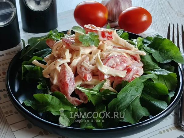 Фото блюда: Салат с сыром косичка и помидорами