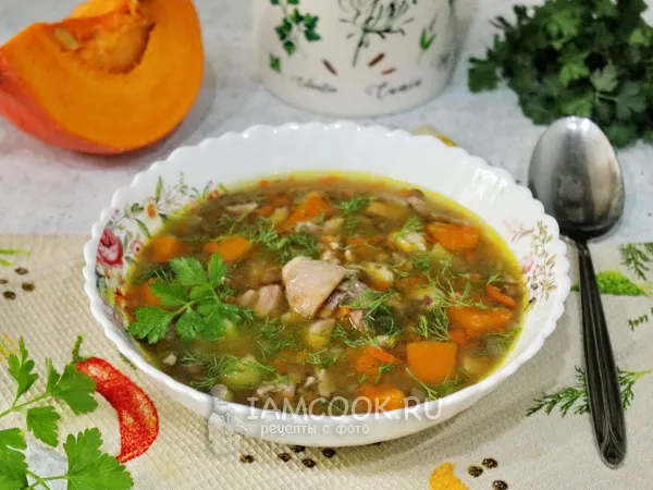 Фото блюда: Тыквенный суп с копченой курицей