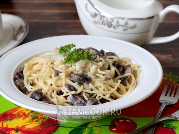 Фото блюда: Паста с грибами в сливочном соусе