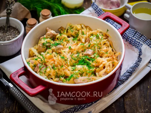 Фото блюда: Капуста с мясом в духовке по-деревенски