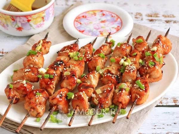 Фото готового блюда: Куриные шашлычки терияки на шпажках в духовке
