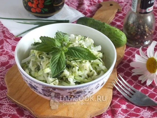 Фото готового блюда: Салат капустный с огурцом и мятой