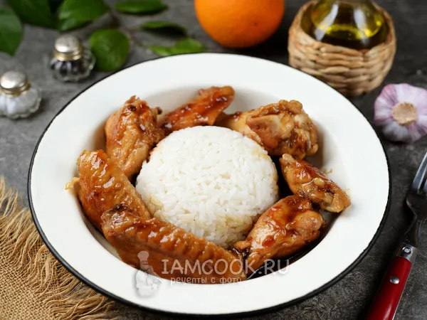 Фото готового блюда: Куриные крылышки в апельсиновом соусе