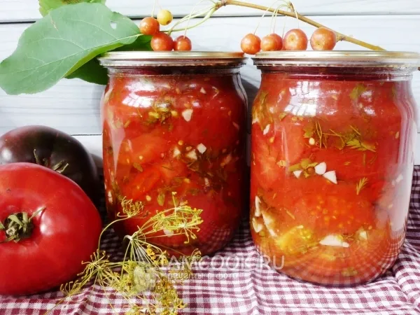 Фото готового блюда: Помидоры в собственном соку с чесноком