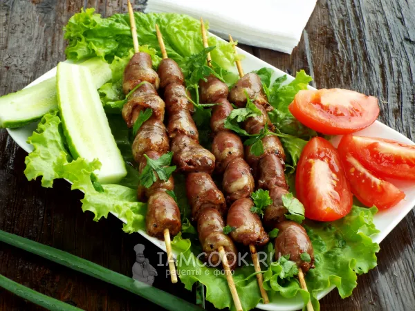 Фото готового блюда: Куриные сердечки на мангале в соевом соусе